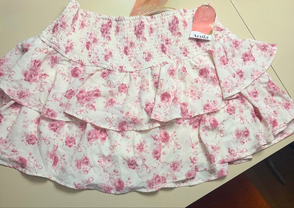 Arula Floral Ruffle Skort 2X Pink Rose Bow Smocked NWT Plus Size